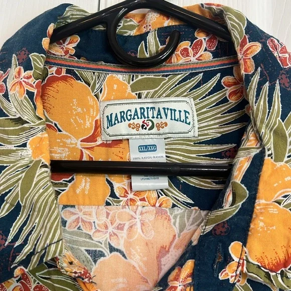 Margaritaville Mens Hawaiian Shirt Rayon Parrots Floral Tropic Jimmy Buffett - Picture 3 of 9